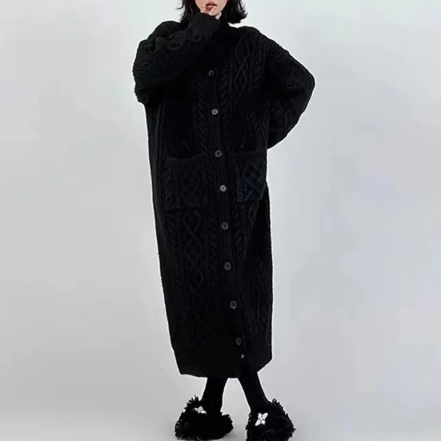 Sweater Women's Casual Knitted Cardigan Long cut Coat Black - Shop at LoveMi