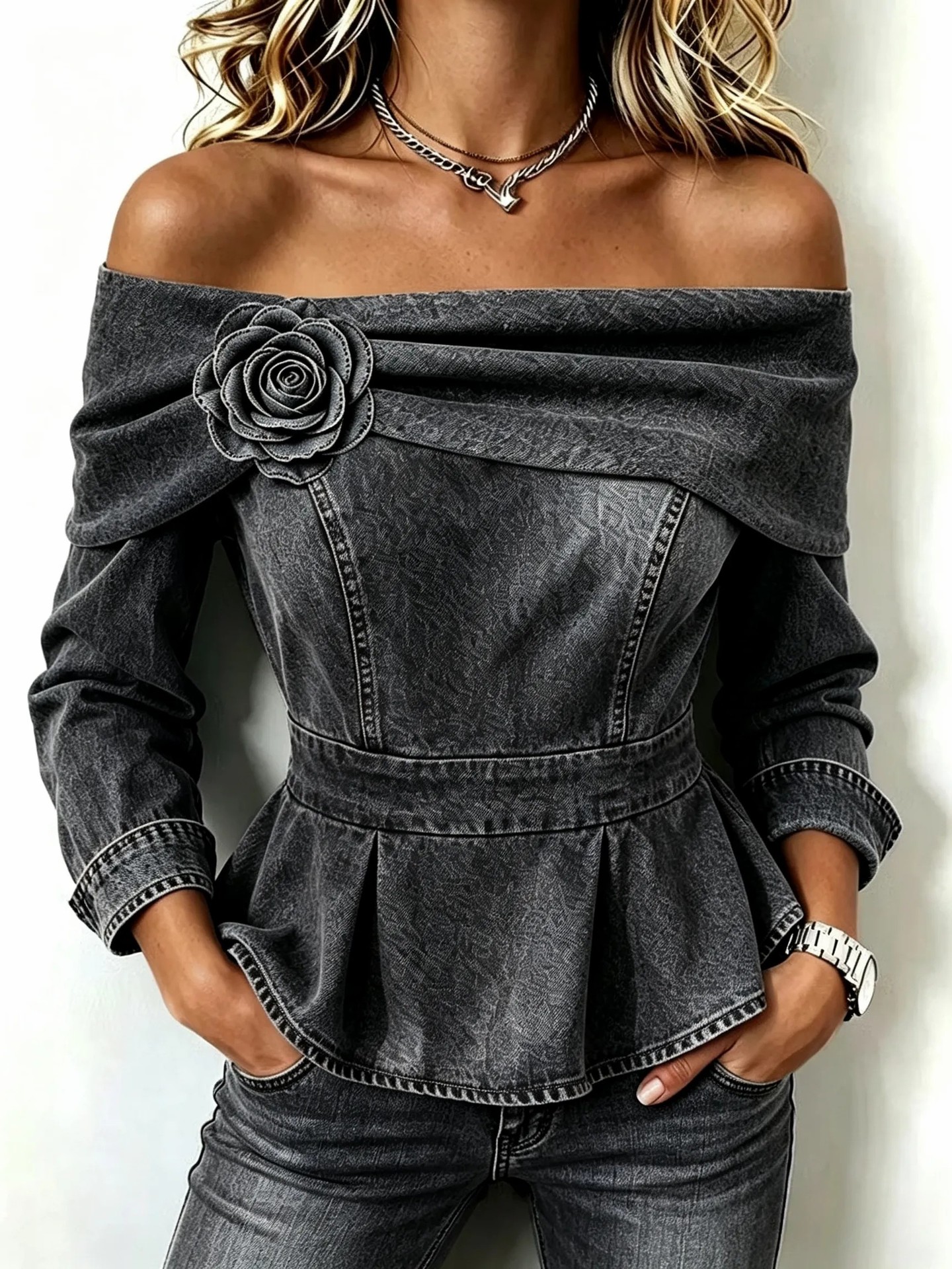 High-end Floral-decorated Waist-cinching Slimming Top