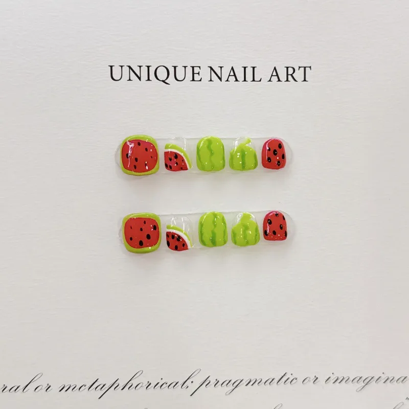 Children Wear Armor Hand Painted Watermelon Nail Tip - C61 Children'S Armor