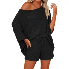 Women's Outfits Sweater Sets Off Shoulder Knit Top - Black - View 1