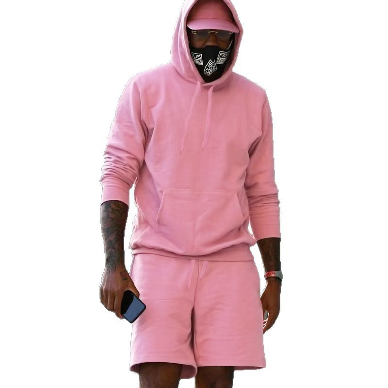 Mens Fleece-Lined Hoodie And Shorts Two-Piece Set