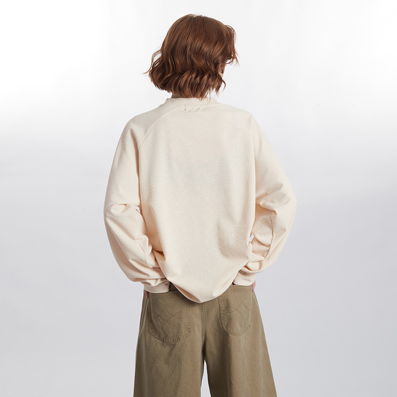 American Waffle Solid Color Round Neck Retro Loose Couple Sweater