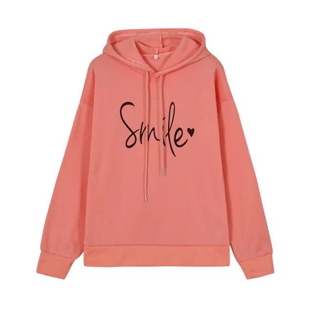 Women's Simple Round Neck Long Sleeve Printed Loose Sweatshirt Red - Shop at LoveMi