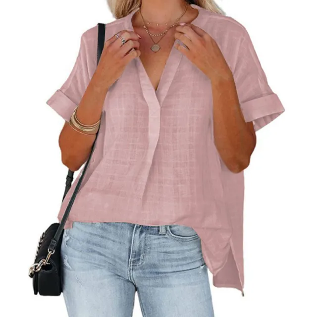 Women's Short Sleeve Thin V neck Pullover Loose Shirt Pink - Shop at LoveMi
