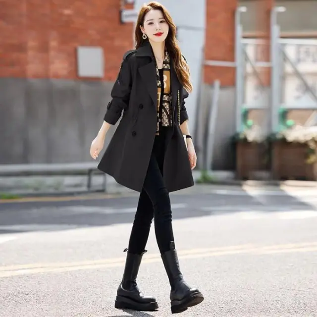 Autumn And Winter New Casual Figure Flattering Fashionable Top Women's Windbreaker Coat Black - Shop at LoveMi