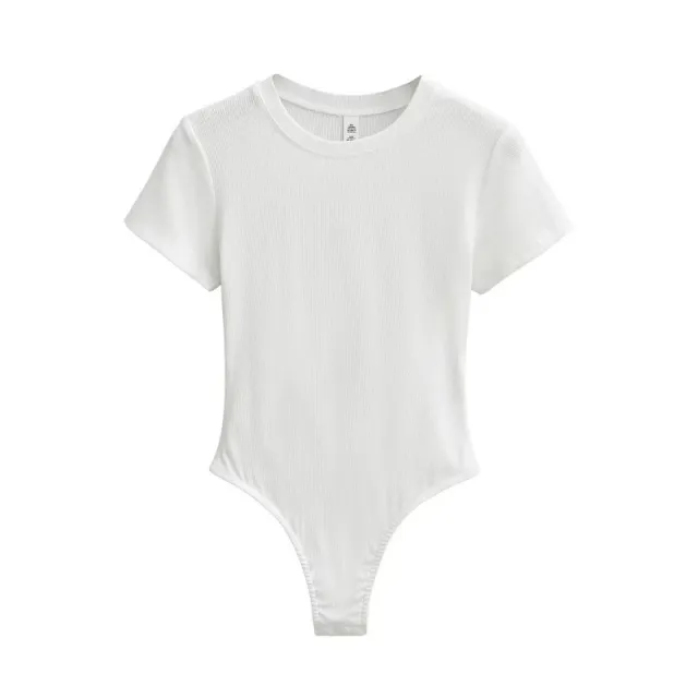 Neck Short Sleeve Rompers Slim Fit Slimming T shirt Top White - Shop at LoveMi