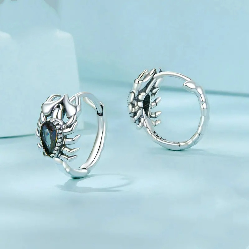 Personalized Scorpion Sterling Silver Zircon Oxidation Earrings