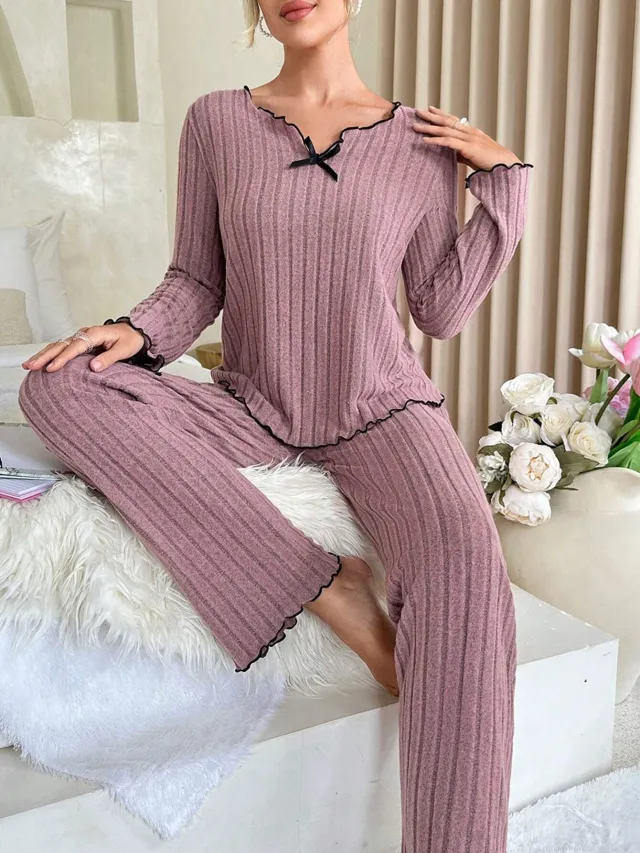 Black Edge Twisted Edge Leisure Pajamas Suit Black - Shop at LoveMi