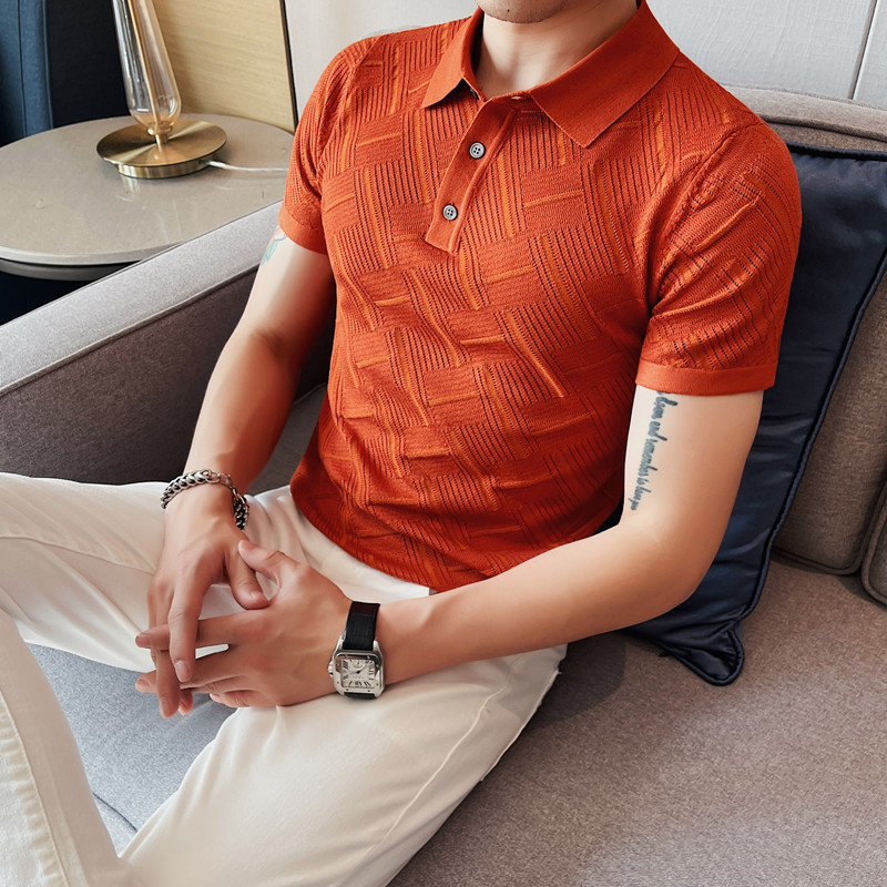 Men's Slim Hollow Breathable Half Sleeve Lapel T-shirt