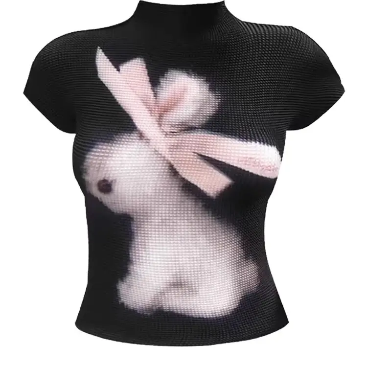 Rabbit-print Ruffled Slim-fit Short-sleeve T-shirt That Flatters