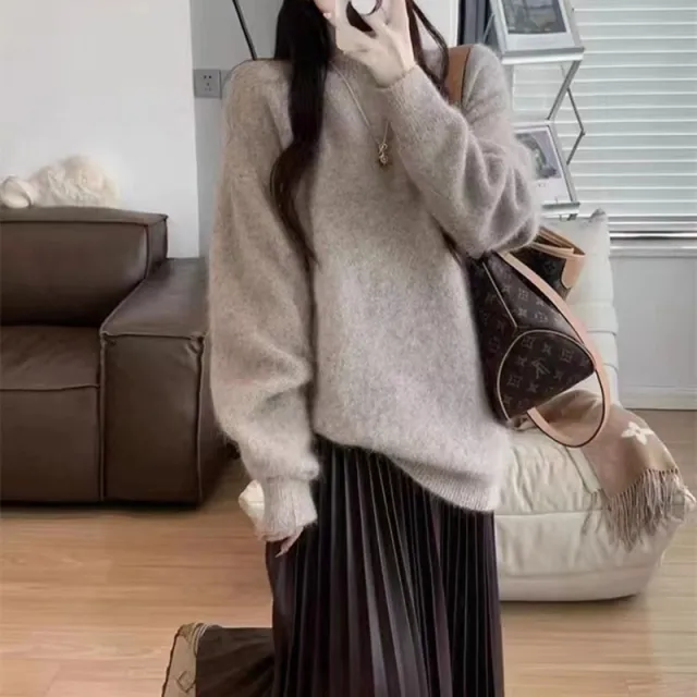 Autumn Winter Japanese Soft Milk Lazy Sweater Female Oatmeal Color - Shop at LoveMi