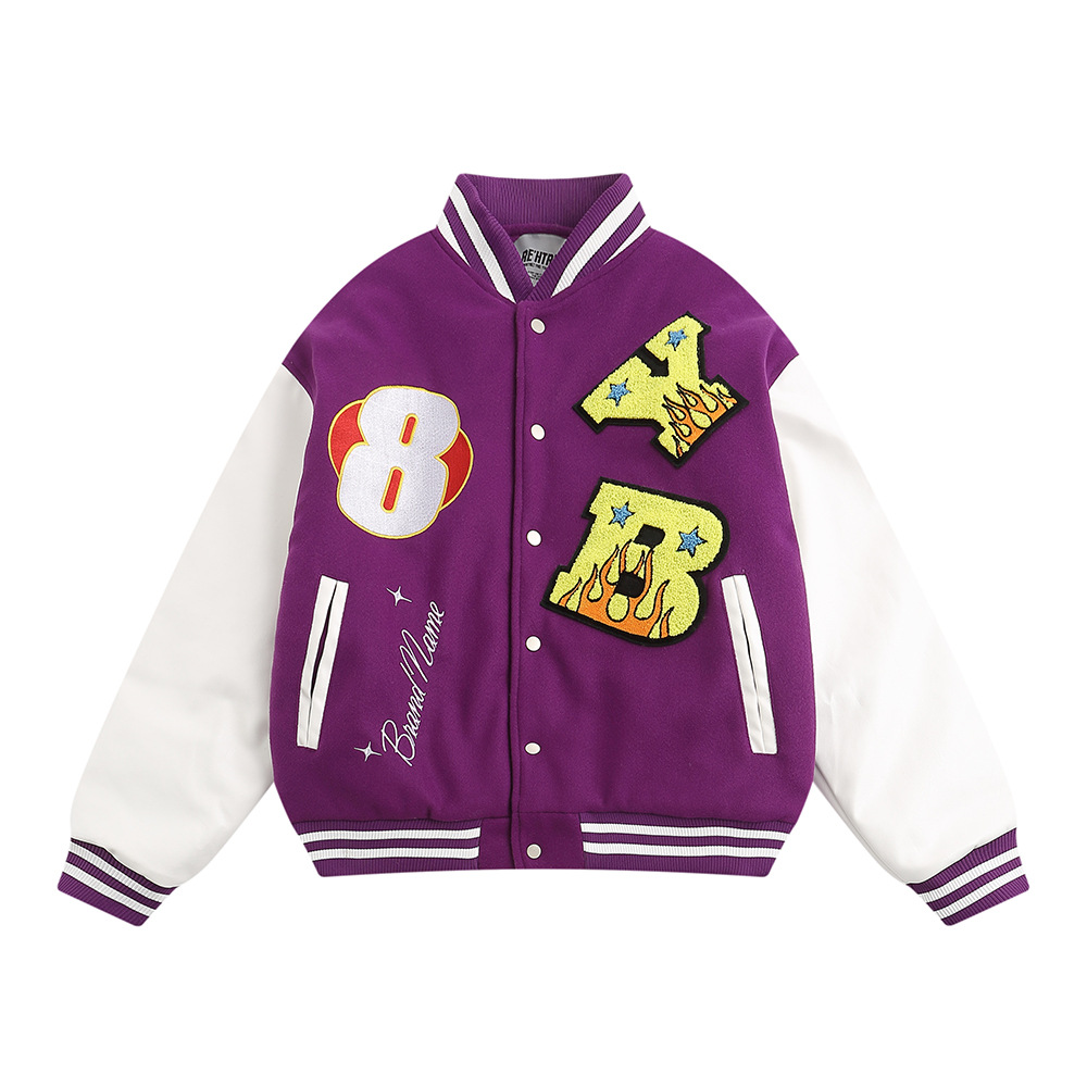 Towel Embroidery Flame Letter Thick Baseball Uniform Coat