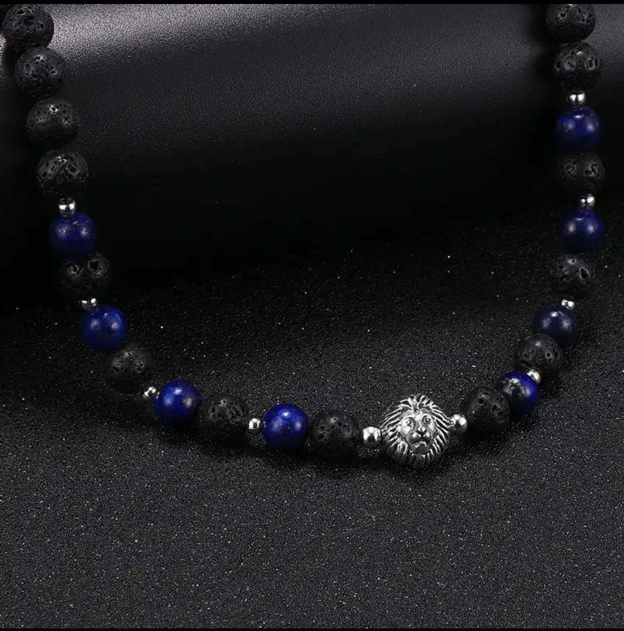 Lapis Beads Necklace Lion Pendant Necklace