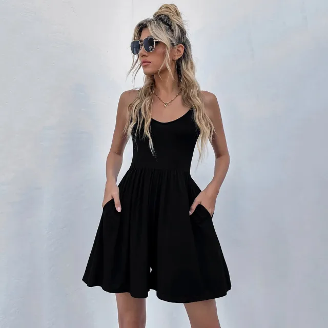 New Waist cinching Loose Backless Pocket Knit Camisole Romper Shorts Black - Shop at LoveMi
