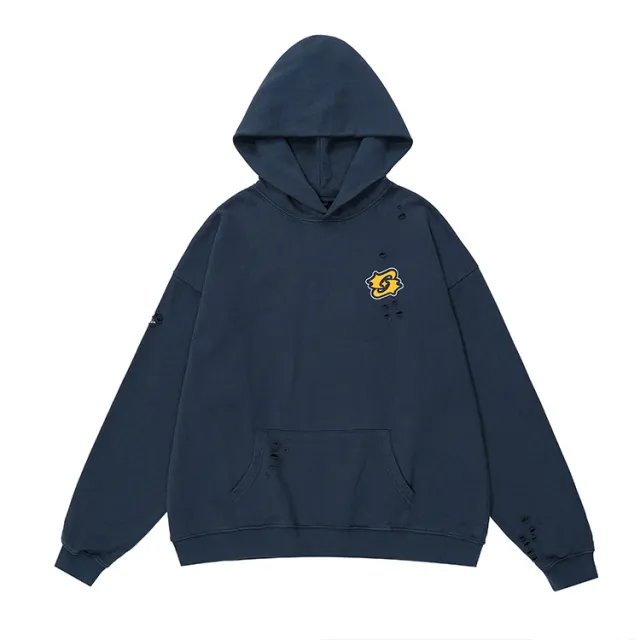 Washed And Worn Worn out Design Leisure All matching Hoodie Light Gray Blue - Shop at LoveMi