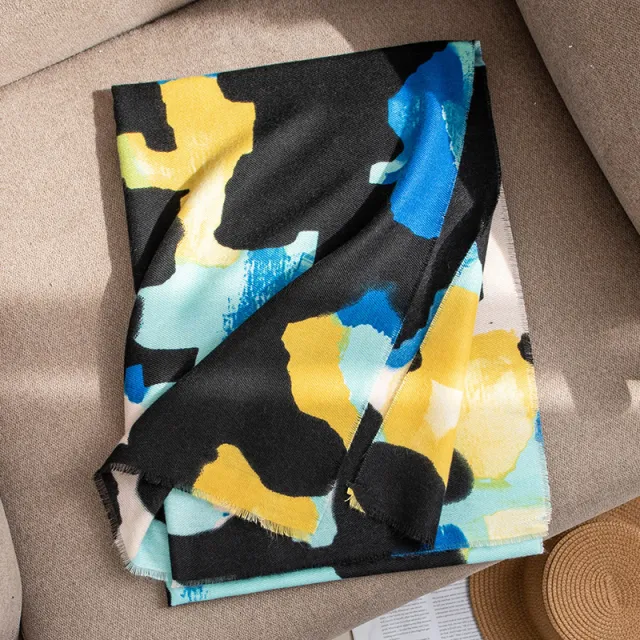 Autumn And Winter Cashmere Scarf Women's All match Atmosphere High Sense 1 Black And Blue Block - Shop at LoveMi