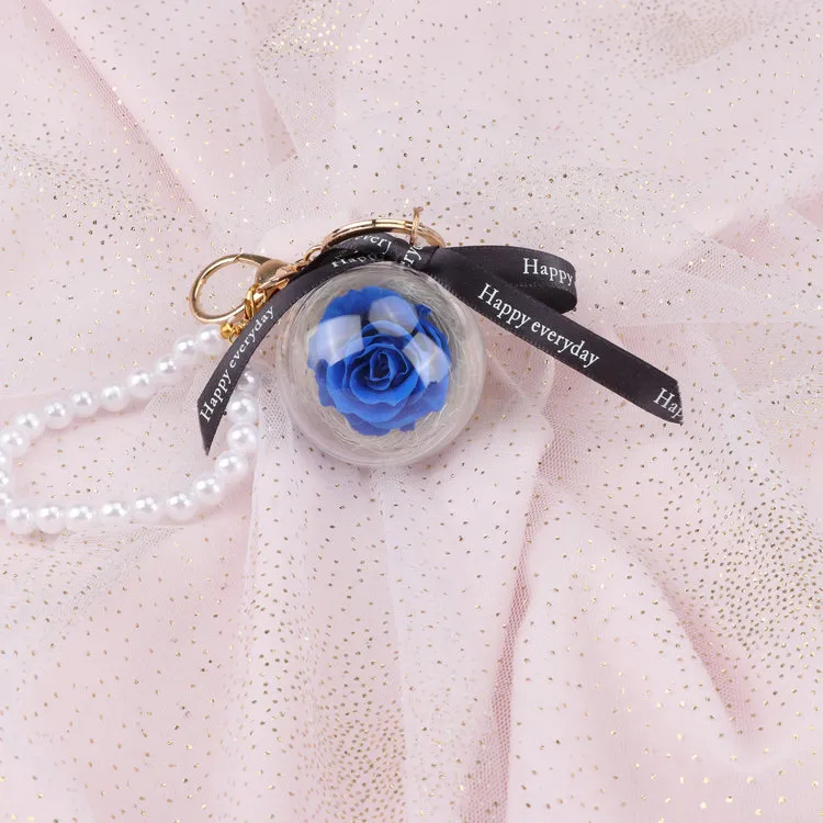 Rose Perianth Pearl Car Hanging Keychain - Sapphire Blue