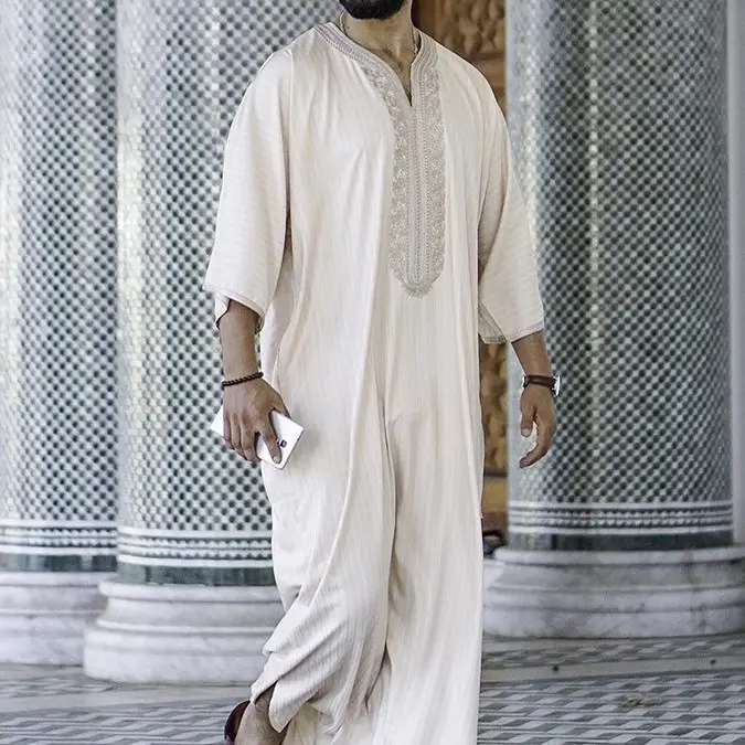 Ethnic Style Loose Casual Embroidery White Muslim