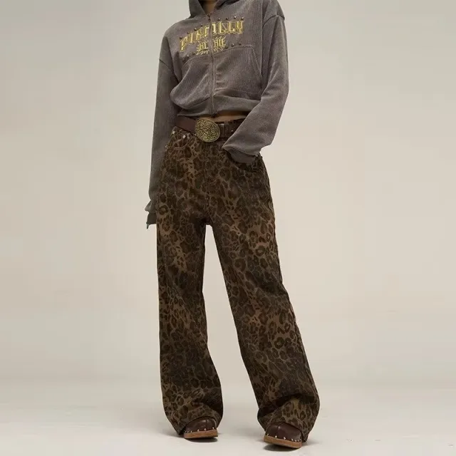 Women's American style Vintage Leopard Print Jeans Leopard - Shop at LoveMi