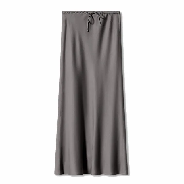 Satin Dress High Waist Drawstring Lace up Solid Skirt Women Gray - Shop at LoveMi