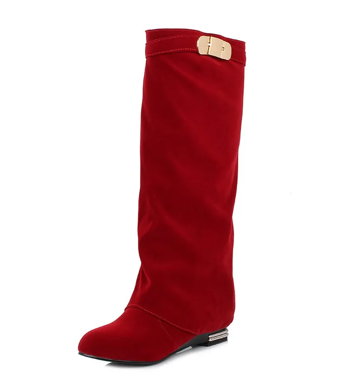 Flat Long Slimming Pants Boots - Red