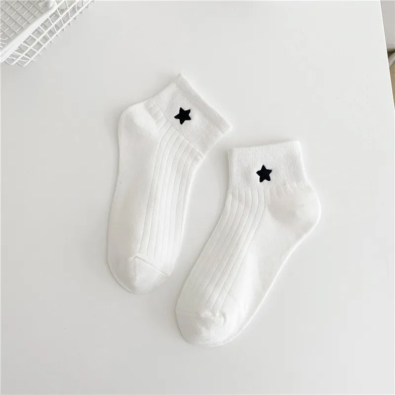 Women's Fashionable Cotton Embroidered Socks - White Star
