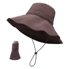Spring And Summer New Cool UV Bucket Hat Women's Big Brim UV-proof Outdoor Sunshade Folding - Tea Brown - View 1