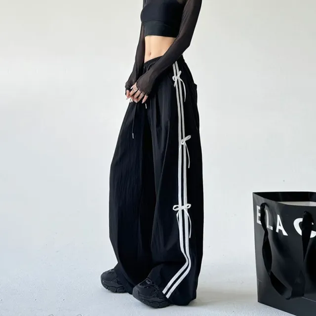 Bow Tie White Pants Leisure Cargo Black - Shop at LoveMi