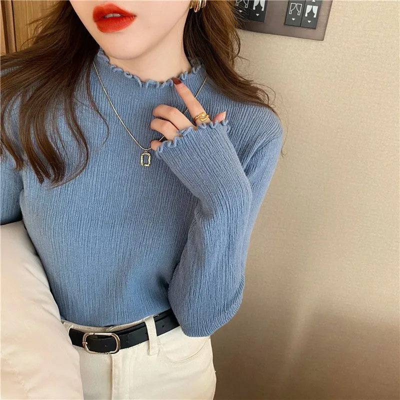 Half Turtleneck Bottoming Shirt Women's Autumn And Winter - Blue