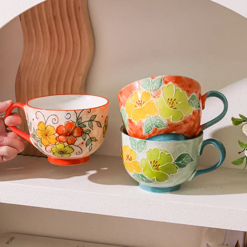 Embossed Pure Hand Drawing Home Large Capacity Ceramic Cup