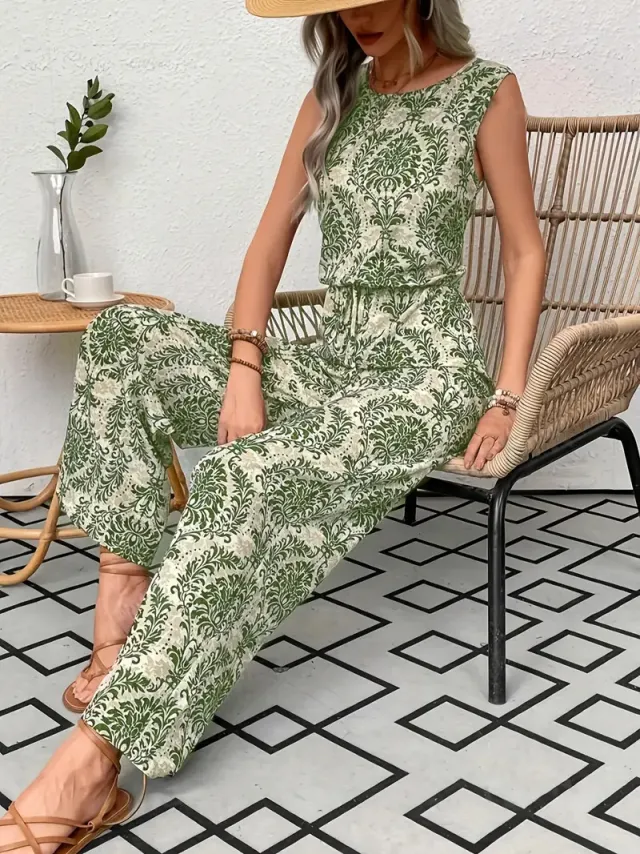 Womens Printed Sleeveless Top And Wide Leg Pants Set Floral - Shop at LoveMi