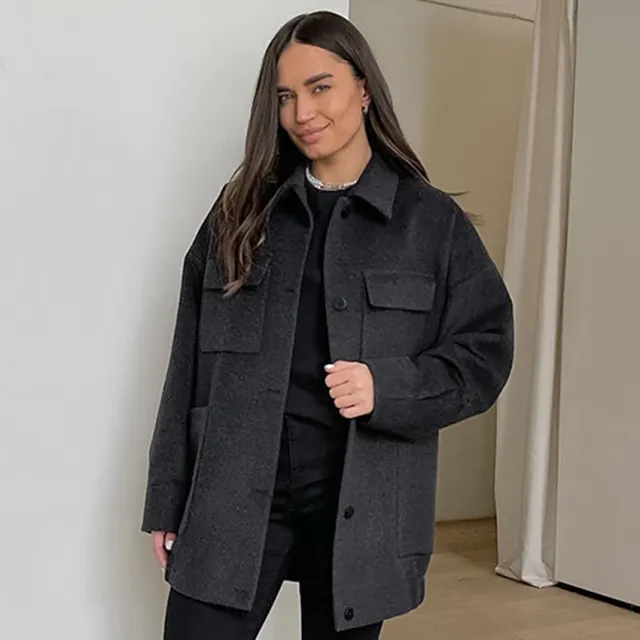 Autumn Winter Retro Women's Dark Gray Woolen Coat Dark Gray - Shop at LoveMi