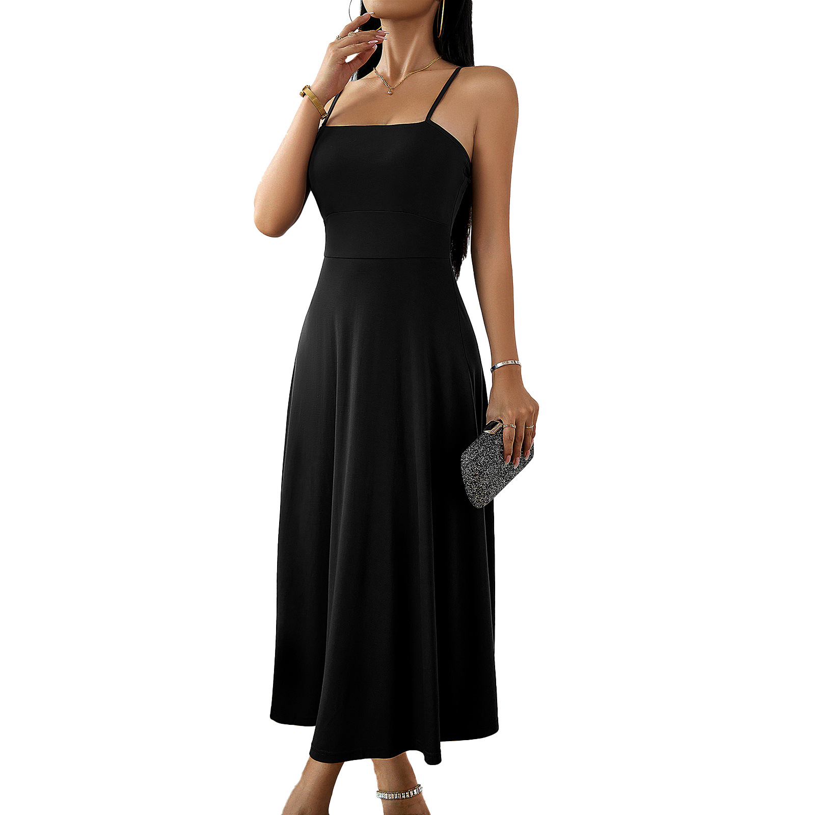 Women's Fashion Casual Solid Color Suspender Dress
