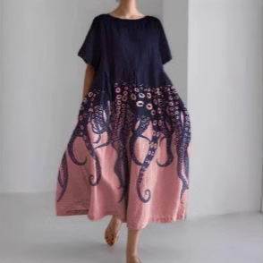 3D Digital-Print Short-Sleeve Casual Dress