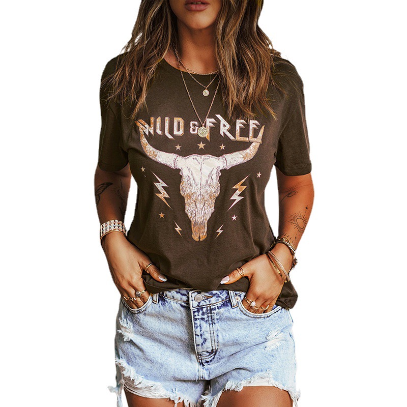Casual Short Sleeve Loose Printed Round Neck Women's T-shirt