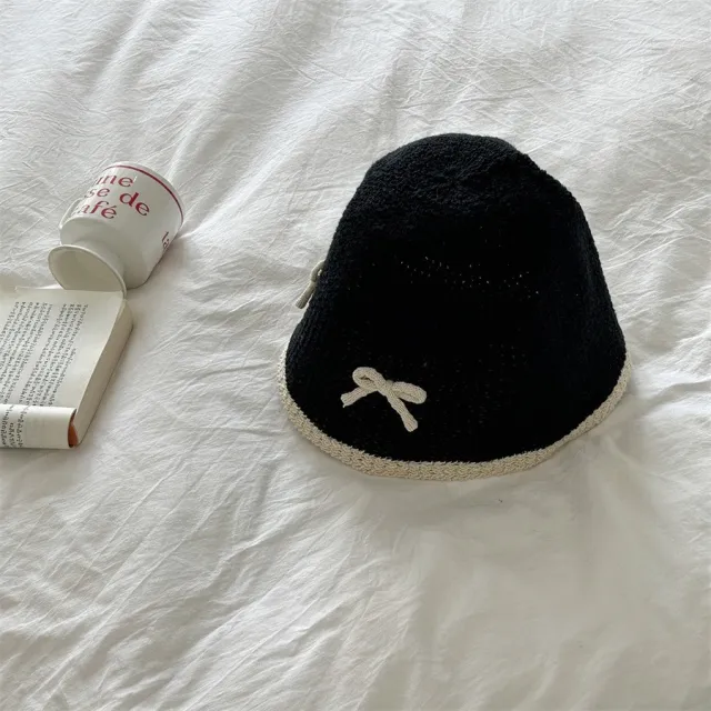 Japanese Cute Bow Knitted Fisherman Hat Women Black - Shop at LoveMi