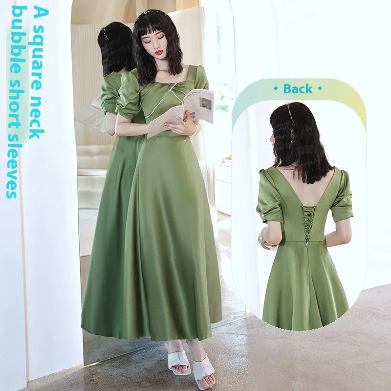 Avocado Green Sisters Group Dress Skirt Women Satin Spring - A Style & Green