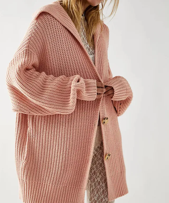 Women's Lapel Pocket Knitted Cardigan Button Mid length Coat Pink - Shop at LoveMi