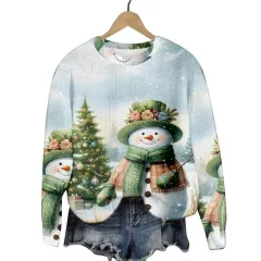 Christmas Cat Hat Snowflake Print Women's Round Neck Sweatshirt - Sh1001208205-Xs - View 1