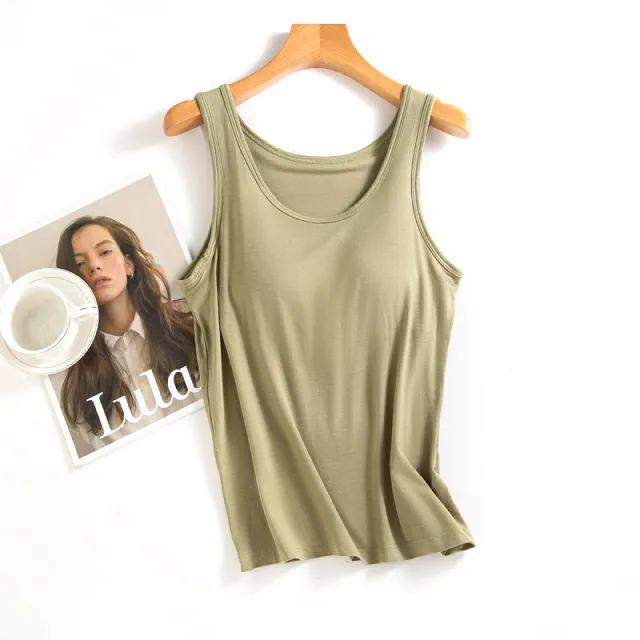 Plus Size Sling Vest With Chest Pad One piece Inner Wear Loose Inner Wear Anti exposure Light Army Green - Shop at LoveMi