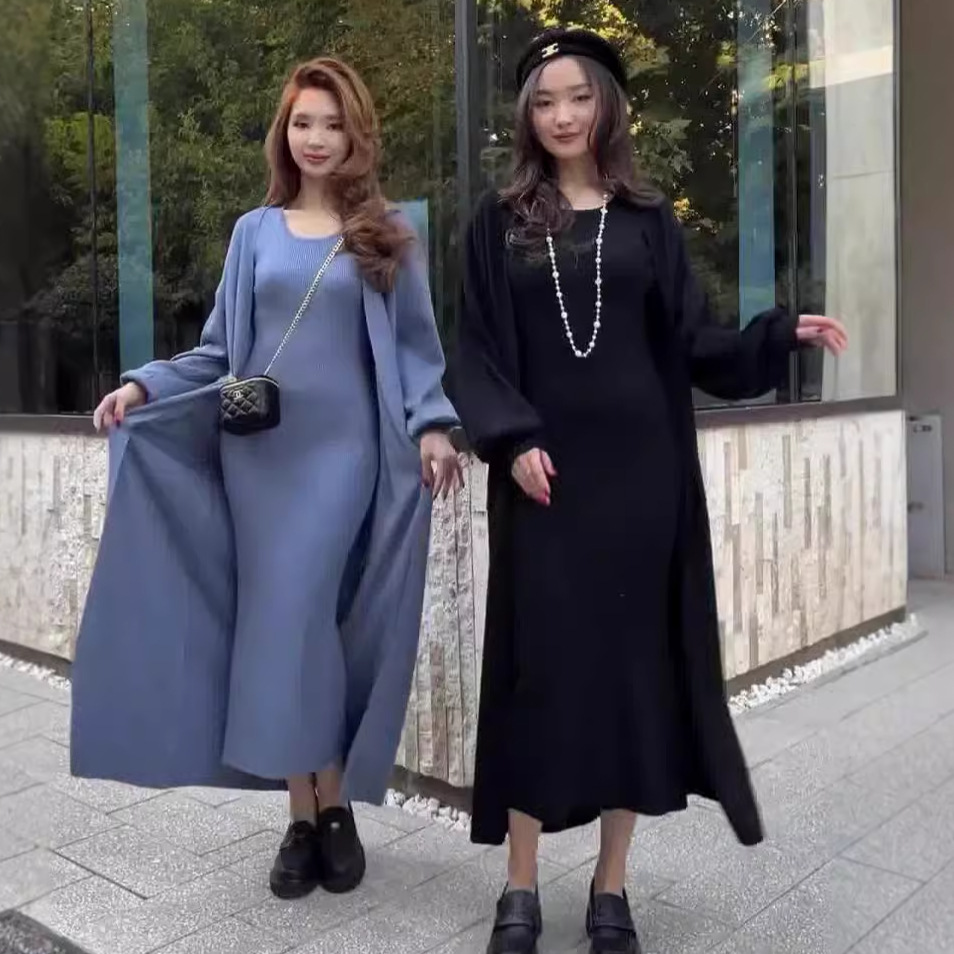 Solid Color Slim Sweater Overknee Dress Suit Sapphire Blue - Shop at LoveMi