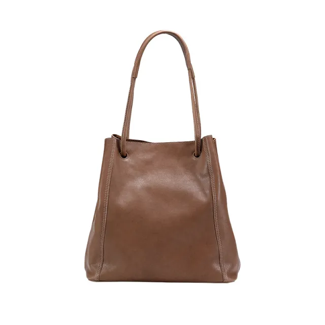 Soft Leather Bucket Bag Female Genuine Leather Crossbody Gray - Shop at LoveMi