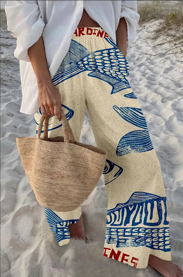 Casual Relaxed fit Athletic Wide leg Pants With A Fish scale Pattern Cf512A1 S - Shop at LoveMi