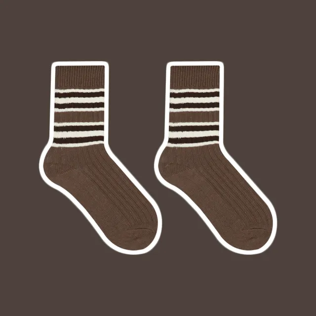 Women's Maillard Style Autumn And Winter Milk Tea Brown Series Striped Socks Coffee Pinstripes - Shop at LoveMi