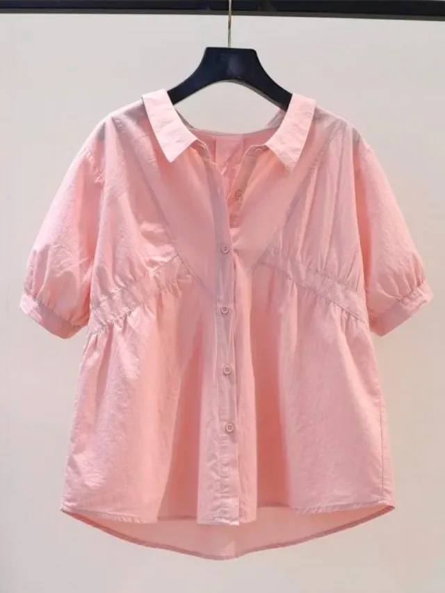 Women's Shirt Puff Sleeve Chiffon Top Pink - Shop at LoveMi