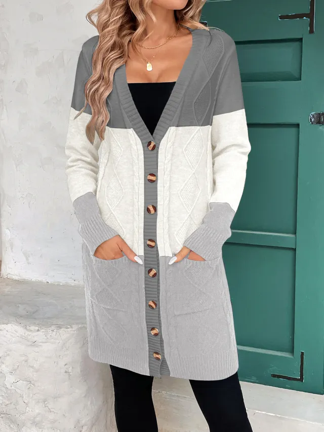 Thread Contrast Color Mid length Simple Style V neck Coat White - Shop at LoveMi