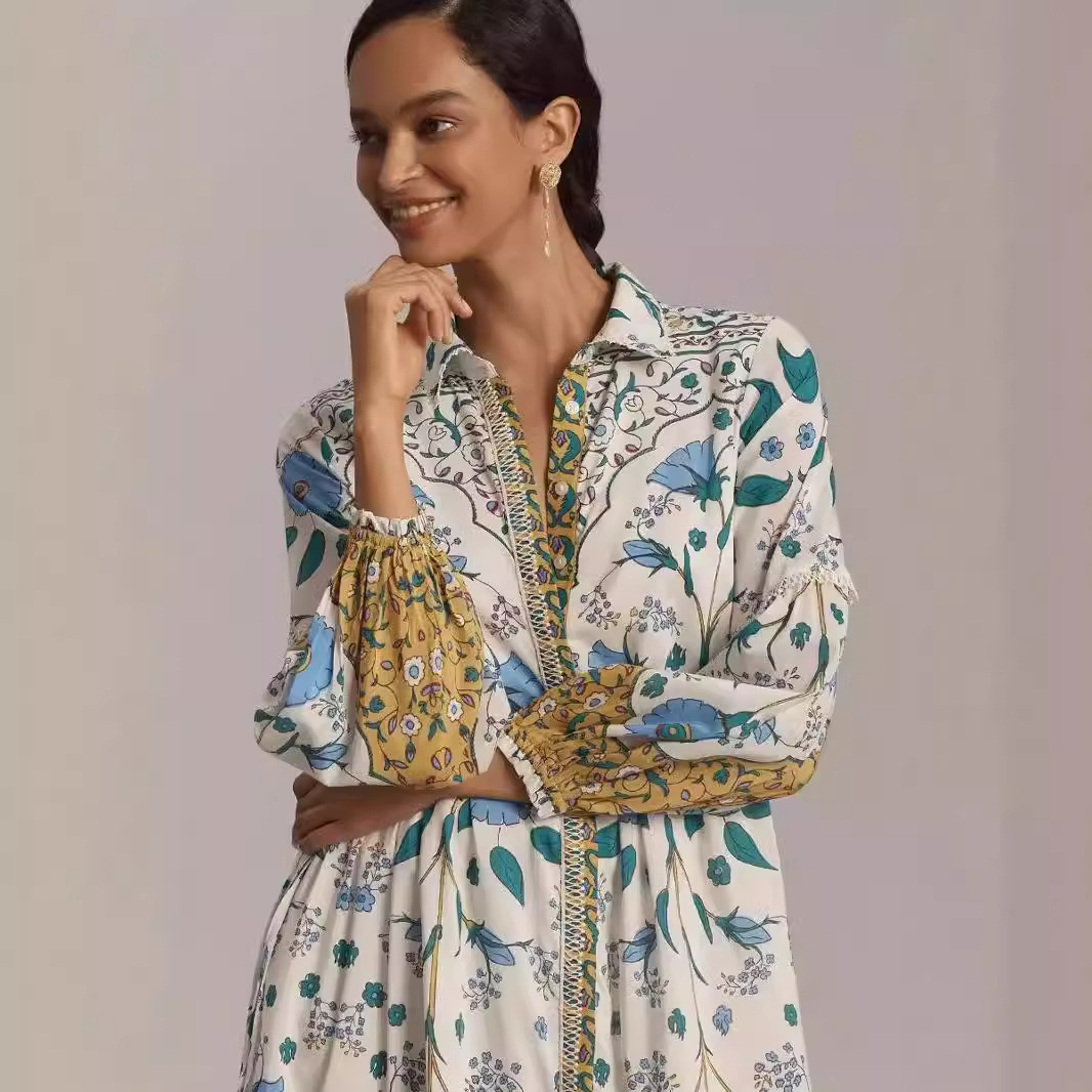 Floral Print Long-Sleeved Shirt Dress, picture 2 of 8