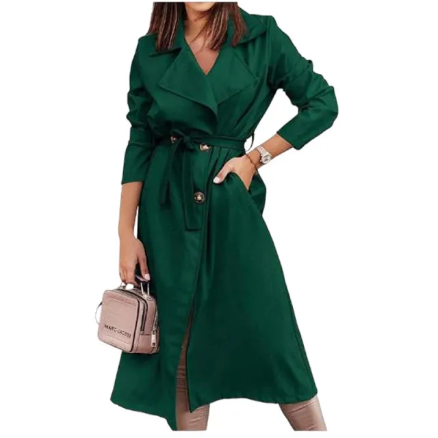 Women's Coat Plus Size Trench Coat Tie front Top Green - Shop at LoveMi