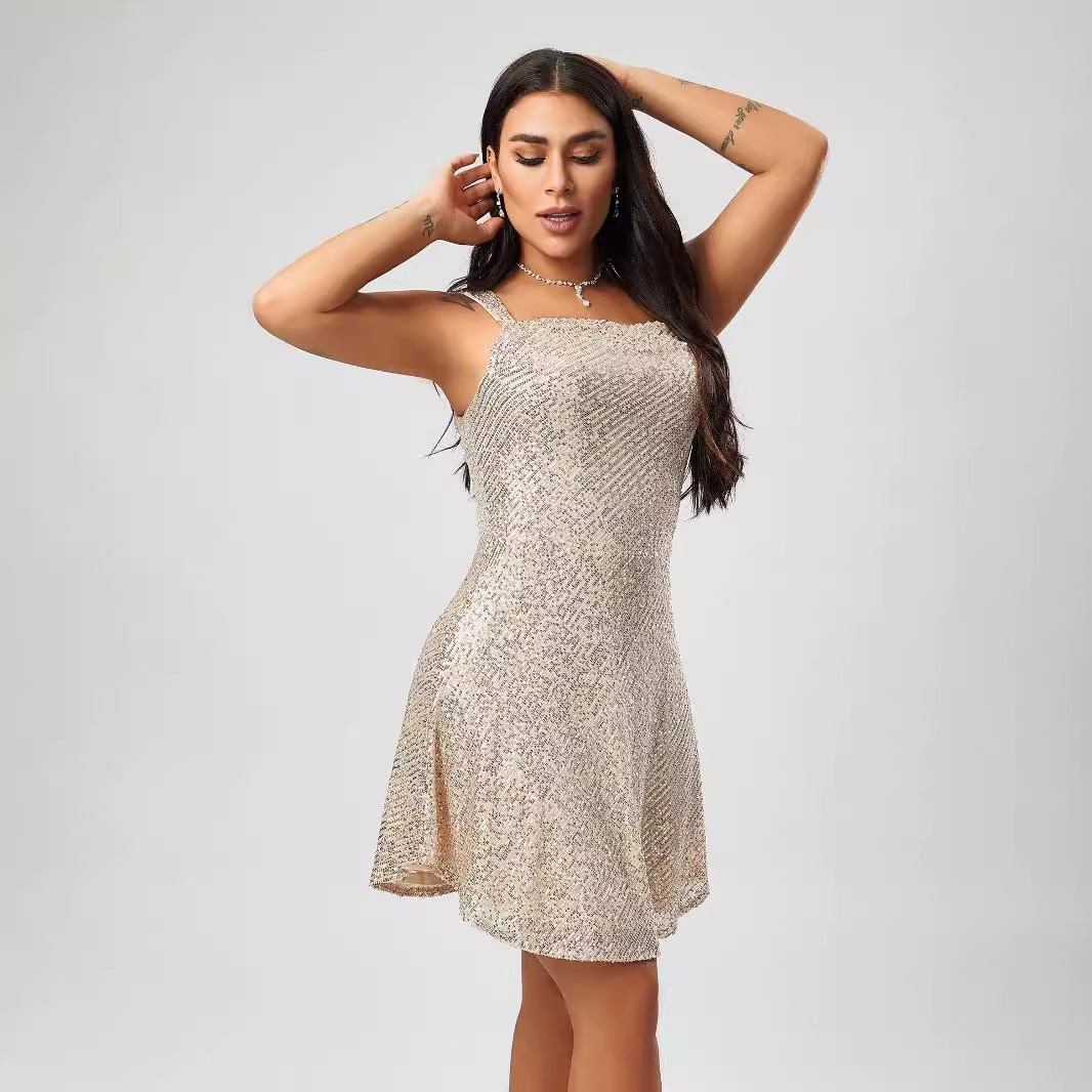 High-grade Sexy Sling Mini Sequins Dress