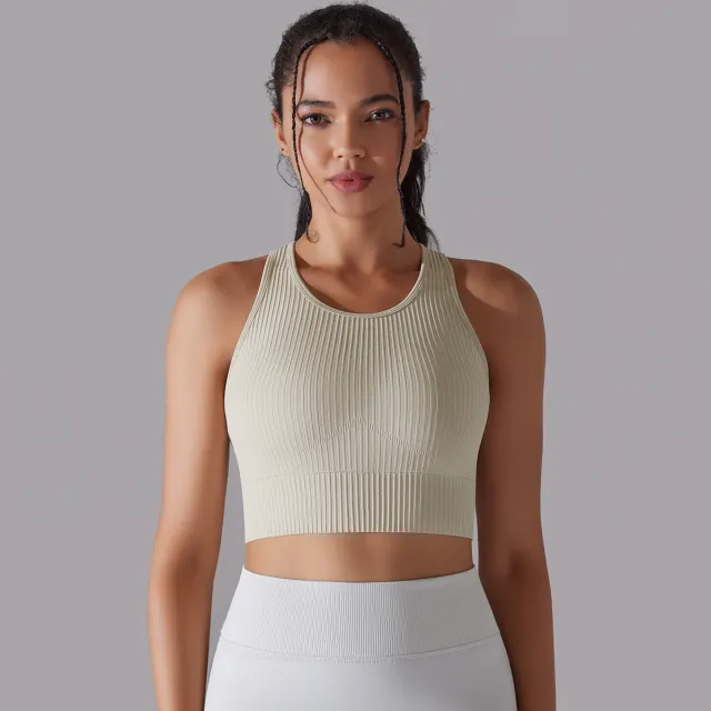 Seamless Knitted Solid Color I shaped Beauty Back Yoga Vest Gray - Shop at LoveMi